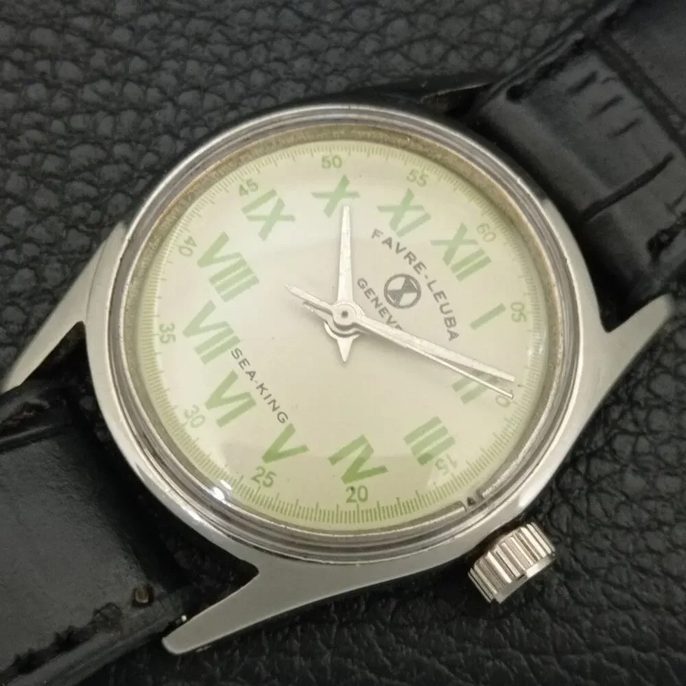 Vintage 1978 Favre Leuba Manual Mens Silver Watch W/Leather Strap